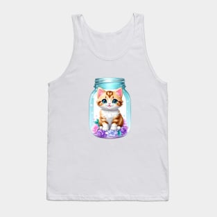 Cute Cat With Flowers Blooming In Mason Jar Tank Top